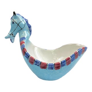 Mid Century Aldo Londi for Bitossi Bably Blue Ceramic Horse Bowl, Italy For Sale