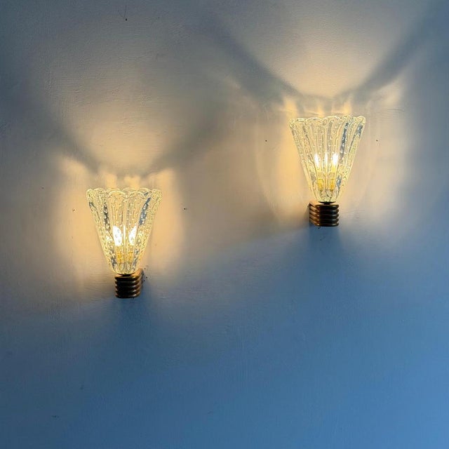 Bullicante Murano Glass Wall Lights attributed to Ercole Barovier, 1940s, Set of 2 For Sale - Image 9 of 18