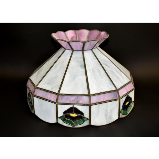 Early 20th Century Tiffany Style Glass Ceiling Light Lamp Shade Floral Excellent For Sale - Image 9 of 16