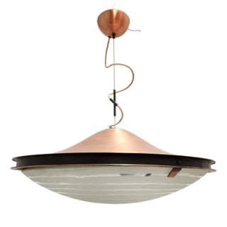 Vintage Copper and Glass Hanging Light, 1950s For Sale