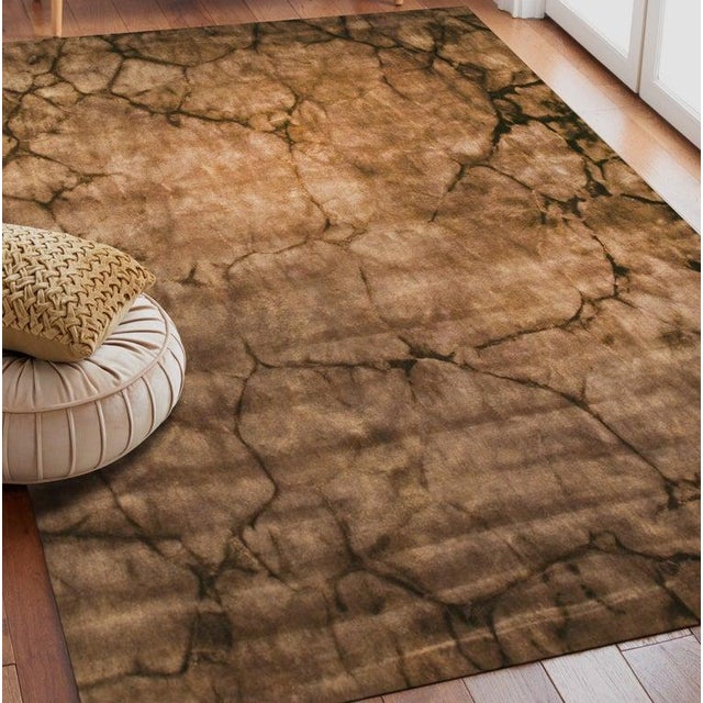 4x6 Brown Hand-Knotted Wool Cracked Earth Texture Geometric Modern Carpet Rug For Sale In New York - Image 6 of 6