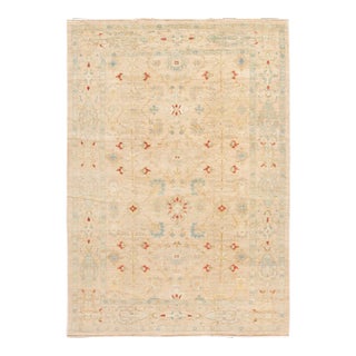 Handmade Beige Modern Sultanabad Wool Rug For Sale