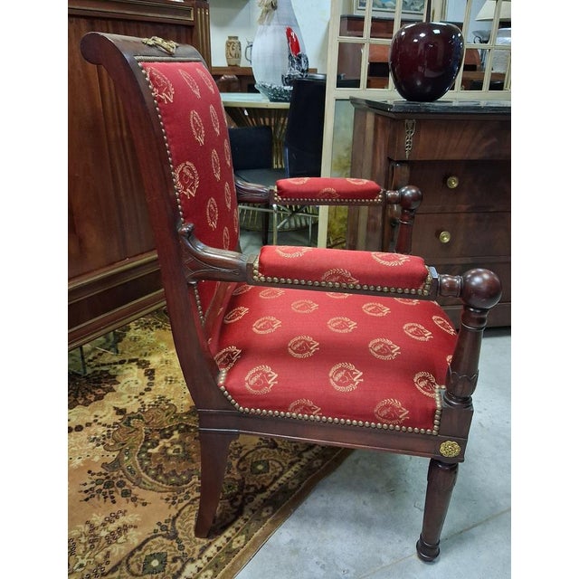Traditional Empire Mahogany Armchairs with Napoleonic Emblems, 19th Century, Set of 2 For Sale - Image 3 of 8