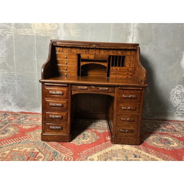 Antique Oak Roll Top Desk, 1905 For Sale - Image 10 of 10