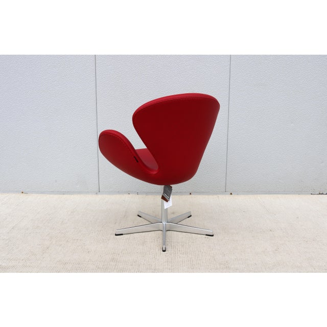 Red Danish Mid-Century Modern Arne Jacobsen for Fritz Hansen Red Leather Swan Chair, New For Sale - Image 8 of 18