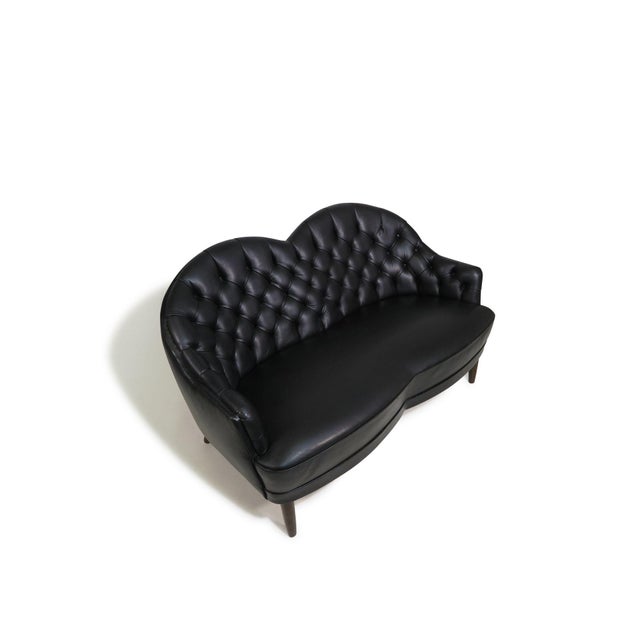 Mid 20th Century Sculptural Danish Settee in Black Leather For Sale - Image 10 of 11