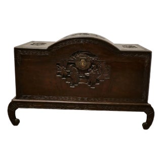 Art Deco Oriental Carved Camphor Wood Chest, 1920s For Sale