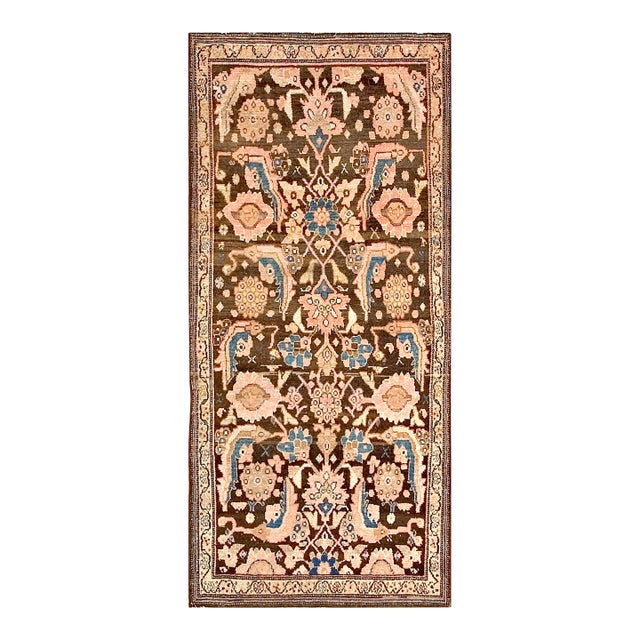 1890s Brown Tribal Herati Antique Persian Malayer Rug 3' X 6'5" Handknotted Wool Carpet For Sale