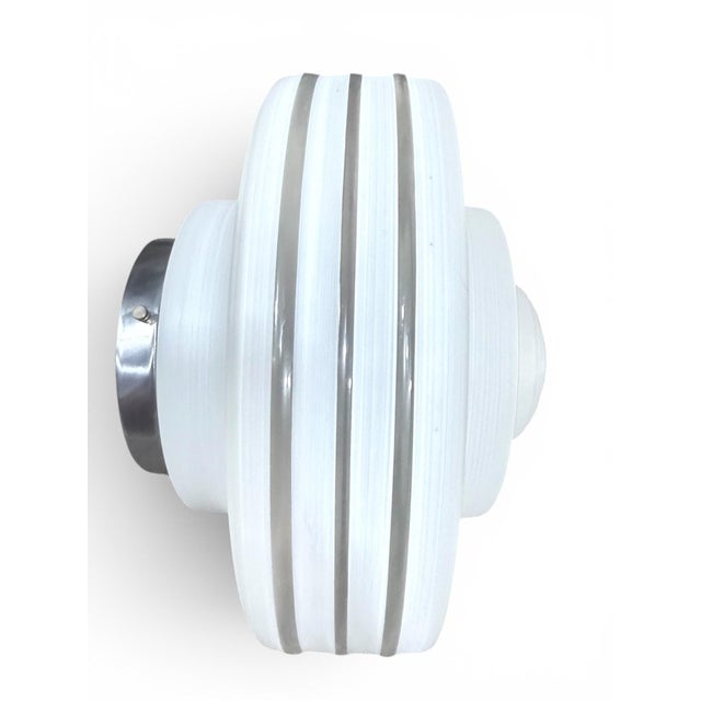 Art Deco Vintage Art Deco Revival White Satin Glass Pendant Light With Brushed Chrome Hardware For Sale - Image 3 of 9