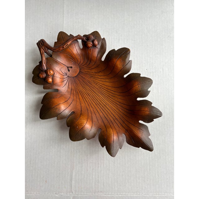1990s Vintage Treenware Oak Leaf Tray With Acorns For Sale - Image 5 of 6