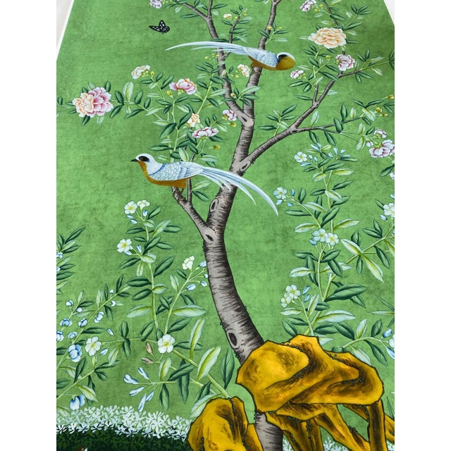 Paper 24" *48"/ Panel, a Set of Two Panels Chinoiserie Birds and Flowers Wall Artwork For Sale - Image 7 of 9