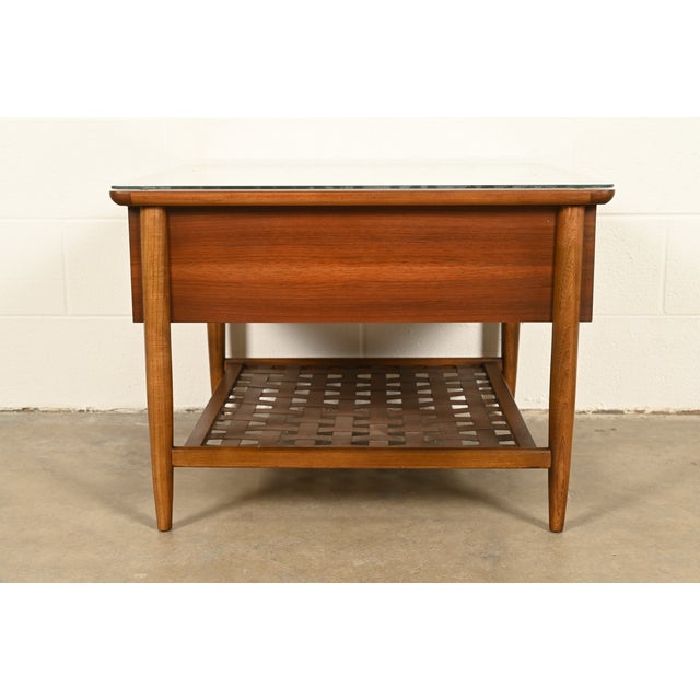 Paul McCobb Style Mid-Century Modern Walnut and Woven Shelf End Table by Lane, Circa 1960s For Sale - Image 15 of 17