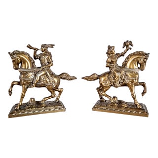 Bronze Statuettes Bookends - Figures on Horses - a Pair For Sale