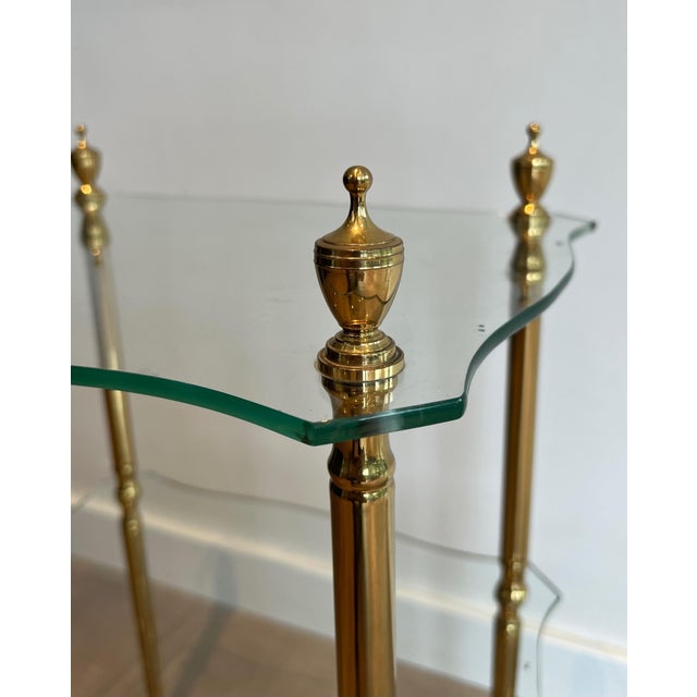 Brass Brass side table with 2 glass shelves French work, Maison Jansen Circa 1940 For Sale - Image 8 of 12