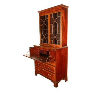 Antique Georgian Inlaid Mahogany Bureau Bookcase Butler's Secretary Desk 1780 For Sale