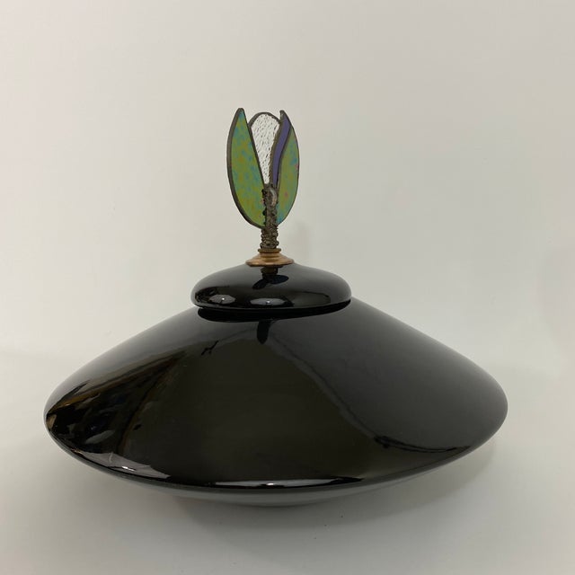 Vintage Stain Glass Finial Lidded Oblong Ceramic Vase Chairish