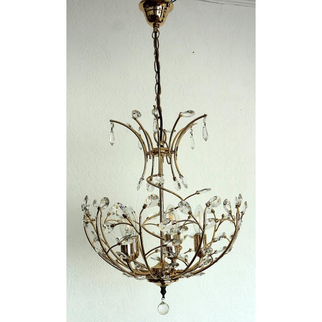 Brass and Lead Crystal 5-Light Chandelier, 1970s For Sale - Image 6 of 12