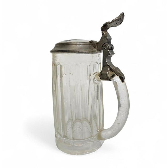 German Lidded Beer Stein Mug in Porcelain, Glass and Pewter For Sale - Image 13 of 14