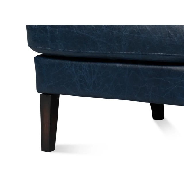 Blue Classic Leather Wingback Chair Chateau Blue For Sale - Image 8 of 12