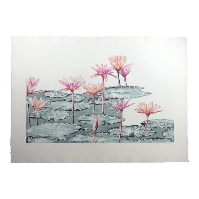 Catherine O'Connor "Oasis I" Signed and Numbered Etching of Water Lily Pads For Sale