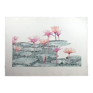 Catherine O'Connor "Oasis I" Signed and Numbered Etching of Water Lily Pads