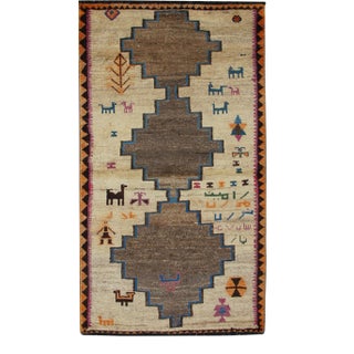 Vintage Gabbeh Rug With Tribal Design of Medallions and Tribal Figures For Sale
