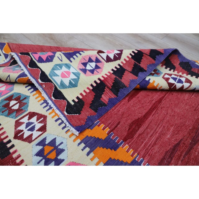 1980s Tribal Style Handmade Red Oushak Kilim Rug For Sale - Image 9 of 11