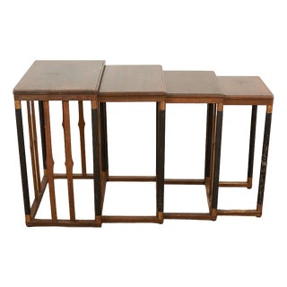 Vienna Secession Nesting Tables with Wooden Base, Brass Accents, and Oak Tops, Set of 4 For Sale