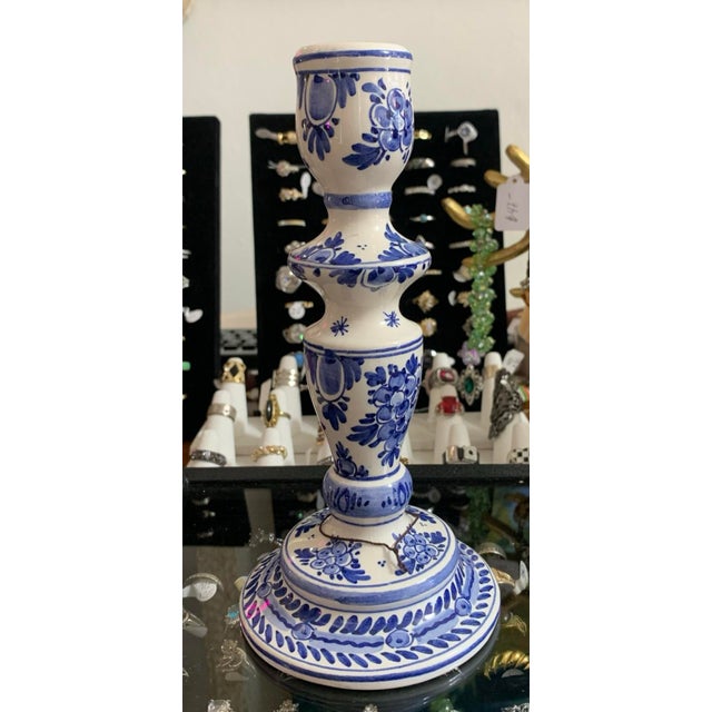 AK Dutch Delftware Vintage Dutch Delft Faience Floral Candlestick For Sale - Image 4 of 10