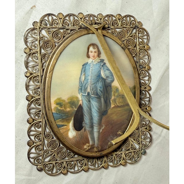 Figurative 2 Sided Antique 1800's Miniature Mini Original Painting Portrait the Blue Boy For Sale - Image 3 of 14