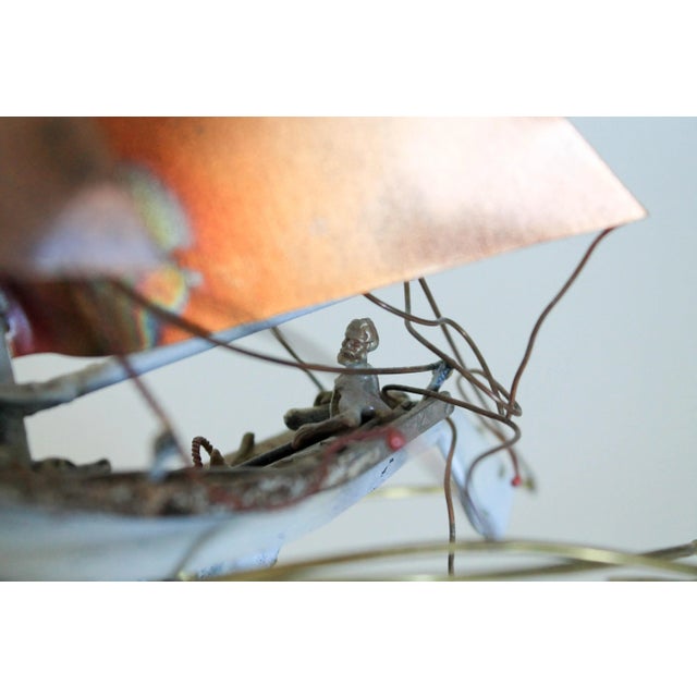 Mid-Century Brutalist Burlwood & Copper Sailboat For Sale - Image 9 of 13