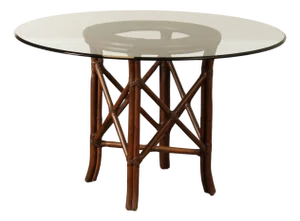 Hollywood Regency Round Glass Top Rattan Dining Table