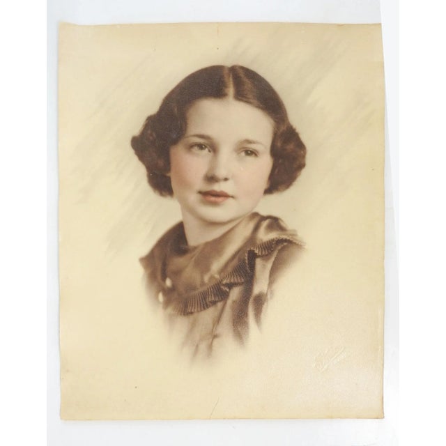 Vintage 1930's hand tinted studio portrait photograph of woman. Studer photography San Antonio Texas stamp. Unframed, edge...