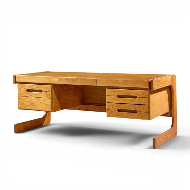 Mid-Century Modern Lou Hodges Mid Century Oak Cantilever Executive Desk For Sale - Image 3 of 10