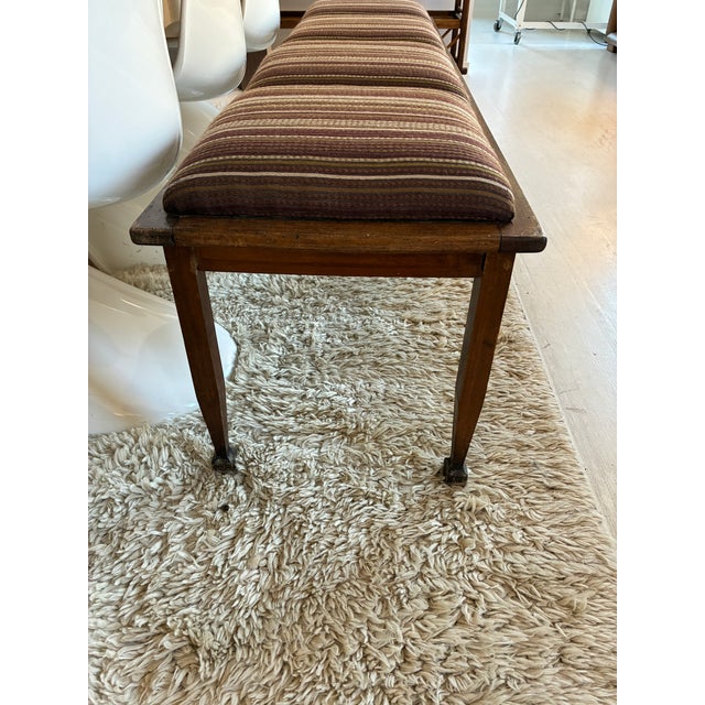 Mid 20th Century Vintage Italian Multi Seat Wooden Bench, Newly Reupholstered in Stripes For Sale - Image 5 of 18