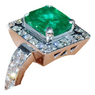 Certified Natural 4.7CTS VS G Diamond Emerald 950 Solid Platinum Ring, size 5.25 For Sale