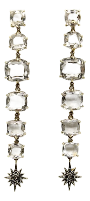 1990s H. Stern 18k Gold Moonlight Rock Crystal and Diamond Drop Earrings, A Pair
