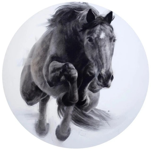 This is a beautiful and unique charcoal, acrylic and gesso on circular wood panel. The painting perfectly captures the...