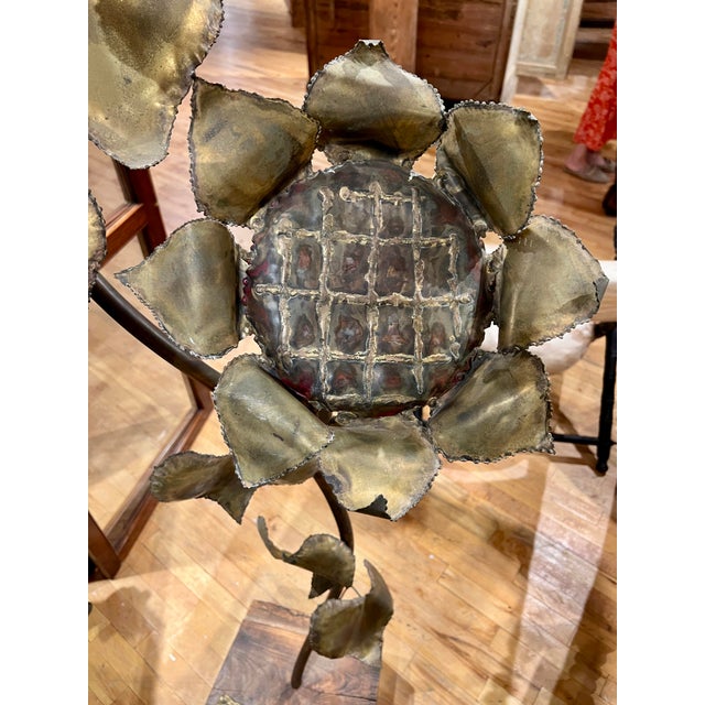 Late 20th Century Monumental Brutalist Copper, Brass & Burl-Wood Sculpture of a Sunflower For Sale - Image 5 of 8