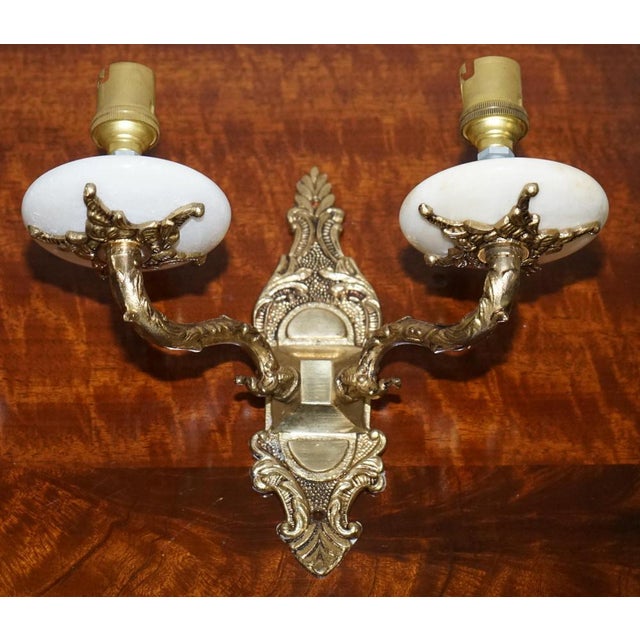 Alabaster & Brass Twin Wall Lights, 1960s, Set of 2 For Sale - Image 12 of 13