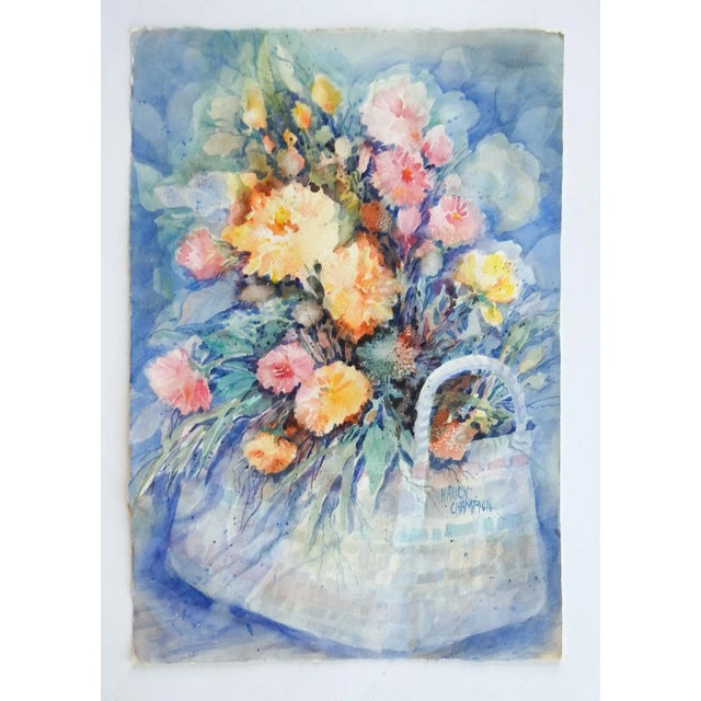 English Vintage Impressionist Floral Still Life Watercolor Painting For Sale - Image 3 of 4