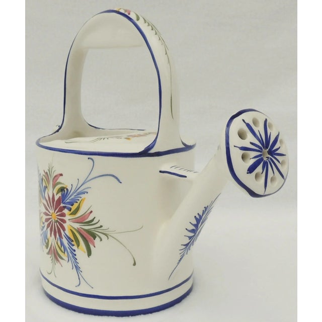 Traditional Large Vintage Blue & White Hand Painted Floral Ceramic Garden Watering Can Planter For Sale - Image 3 of 13