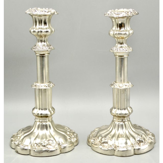 Mid Century Plate Silver Candlesticks Adjustable Height 10 Inches, a Pair For Sale - Image 6 of 7