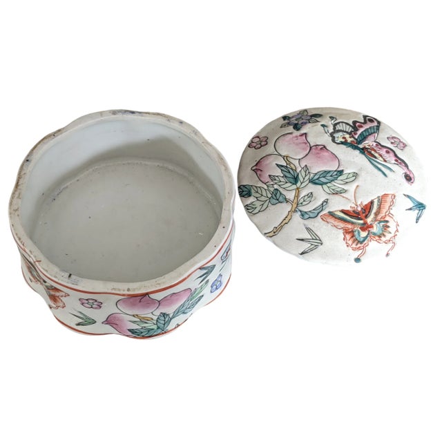 Ceramic Vintage Chinese Chinoiserie Butterfly Hand Painted Ceramic Porcelain Trinket Dish For Sale - Image 7 of 7