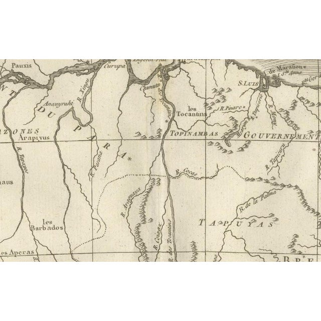 Paper Northern Brazil and Amazon Basin Enlightenment Map by Rigobert Bonne, 1780s For Sale - Image 7 of 12