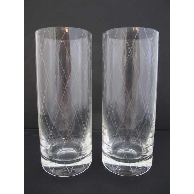 Glass Tiffany & Co Crystal Etched Diamond Criss Cross Water Glass Tumbler Set of 4 For Sale - Image 7 of 10