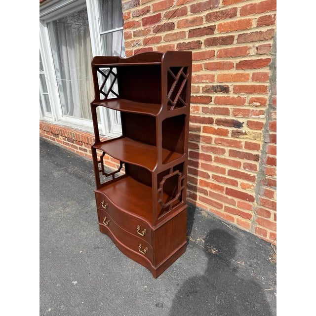 English Vintage Chippendale Carved Mahogany Fretwork Open Bookcase / Bookshelf For Sale - Image 3 of 14