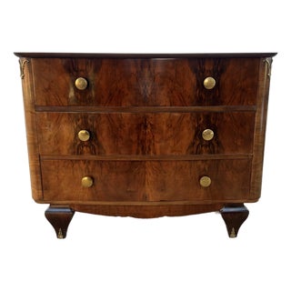 French Art Deco 1930's Solid Walnut Commode / Chest of Drawers For Sale