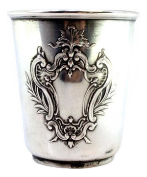 Silver Cup with Reliefs and Monogram Card