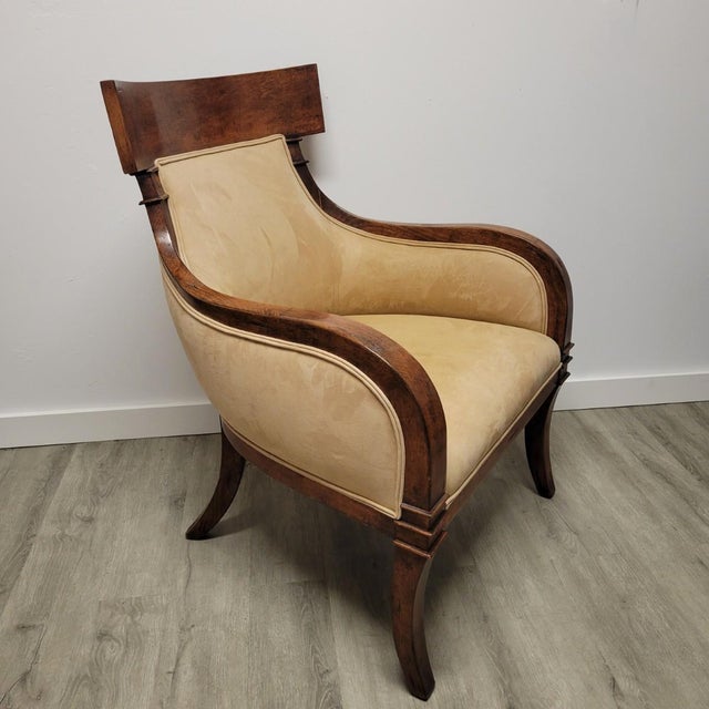 Contemporary Klismos-Gondola Armchair in Warm Walnut With Ultrasuede Upholstery For Sale In Raleigh - Image 6 of 7